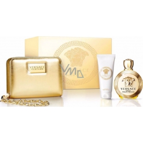 Versace Eros pour Femme parfémovaná voda pro ženy pro ženy 100 ml + tělové mléko 100 ml + zlatá kabelka 1 kus, dárková sada
