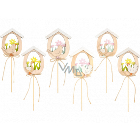 Domek dřevěný se zvířátkem a kytkami 9 cm + špejle, různé barvy 1 kus