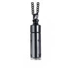 Pamiętkowy, pogrzebowy wisiorek urnowy, Pusta rurka, wodoodporny, stal nierdzewna, czarny 13 mm x 49 mm + 60 cm řęćą