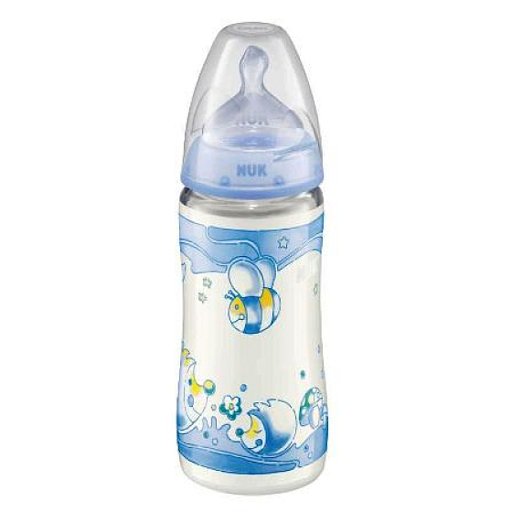Nuk Láhev plastová kojící modrá silikonová savička 0-6 měsíců velikost 1 300 ml