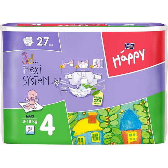 Bella Happy 4 Maxi 8-18 kg plenkové kalhotky 27 kusů