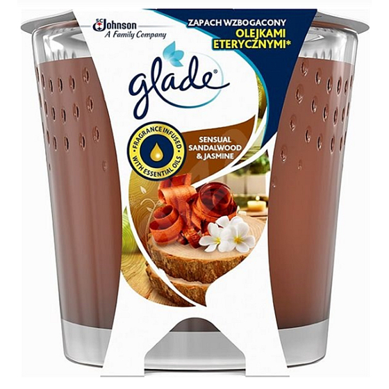 Glade Sensual Sandalwood & Jasmine vonná svíčka ve skle, doba hoření až 32 hodin 129 g