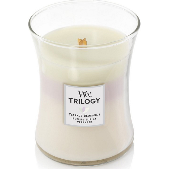 WoodWick Trilogy Terrace Blossoms - Rozkvetlá terasa vonná svíčka s dřevěným knotem a víčkem sklo střední 275 g