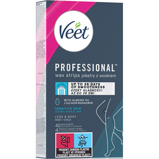 Veet Professional Nogi i ciało depilacyjne woskowe paski dla skóry wrażliwej 40 sztuk