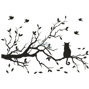 Samolepka na zeď černá větev s kočkou 42 x 60 cm Samolepka na zeď černá větev s kočkou 42 x 60 cm