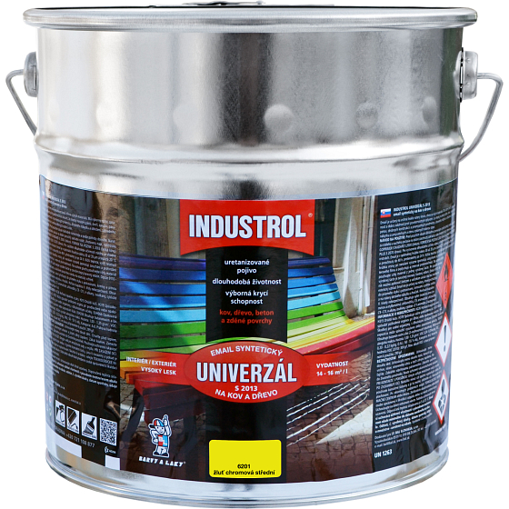 Industrol S2013 uniwersalna farba błyszcząca na metal i drewno, 6201 żółć chromowa średnia, 9 l