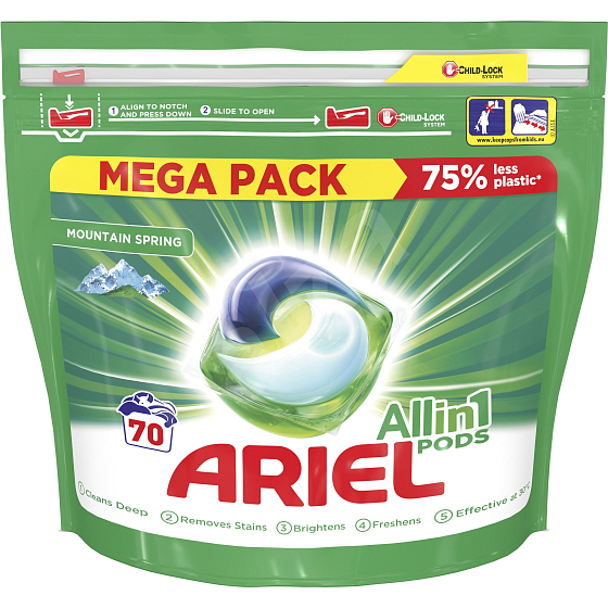 Ariel All in 1 Pods Mountain Spring gelové kapsle na praní prádla 70 kusů x 35 ml
