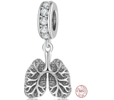 Charm Srebrna biżuteria 925 Anatomia biologii - Płuca symbol kontaktu z zewnętrznym światem, zawieszka na bransoletkę