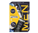 Nivea Men Keep It Active Invisible Black & White Original dezodorant w sprayu 150 ml + Nivea Men Active Clean żel pod prysznic 250 ml + Nivea Men Creme krem do twarzy, ciała i rąk 30 ml, zestaw kosmetyczny dla mężczyzn