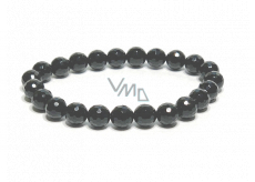 Onyx fasetowany bransoletka elastyczna naturalny kamień, kuleczka 8 mm / 16 - 17 cm, kamień żywotny szary