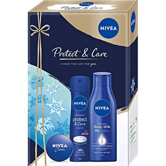 Nivea Protect & Care Body Milk tělové mléko 250 ml + antiperspirant sprej 150 ml + krém 30 ml, kosmetická sada