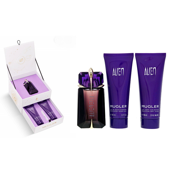 Thierry Mugler Alien parfémovaná voda pro ženy 60 ml + tělové mléko 100 ml + sprchový gel 100 ml, dárková sada pro ženy