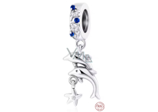 Charm Sterlingové stříbro 925 Delfíni s hvězdicí, symbol svobody a radosti z moře, přívěsek na náramek zvíře