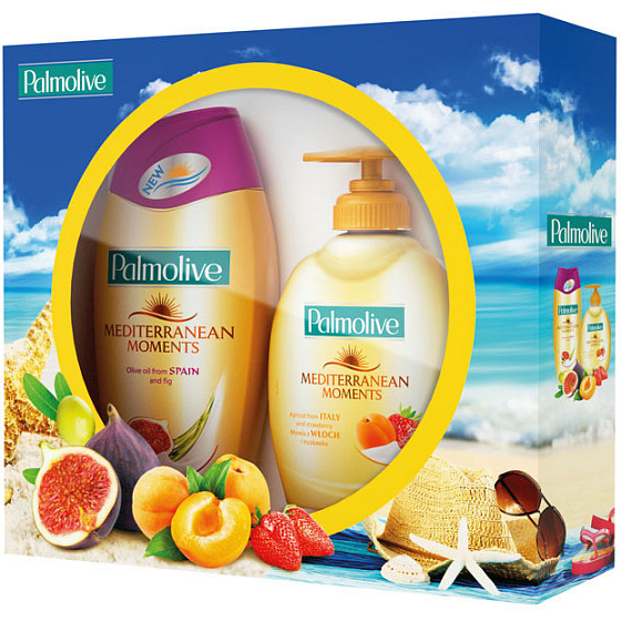 Palmolive Vzpomínky na Středomoří tekuté mýdlo Apricot & Strawberry 300 ml + sprchový gel Fig & Olive 250 ml, kosmetická sada