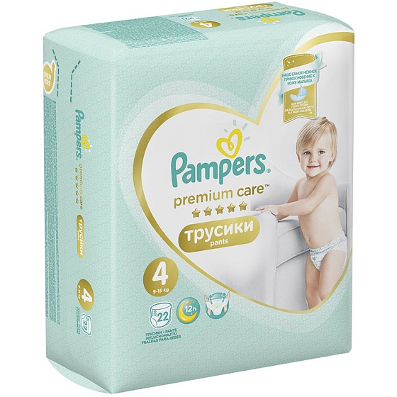 Pampers Premium Care velikost 4, 9-15 kg plenkové kalhotky 22 kusů