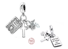 Charm Srebrna 925 Religijne czary, Pierwsze przyjęcie, krzyż - Biblia z Bogiem wszystko możliwe, 3w1 zawieszka na bransoletkę