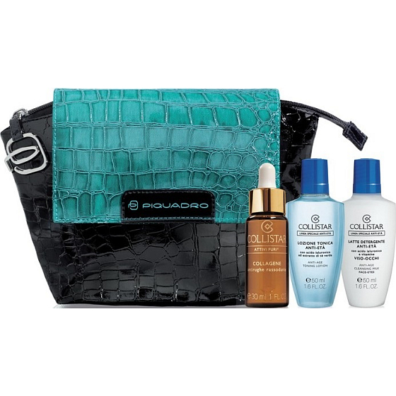 Collistar Attivi Puri pleťové sérum 30 ml + Omlazující tonikum 50 ml + Omlazující čisticí mléko 50 ml + Taška, kosmetická sada