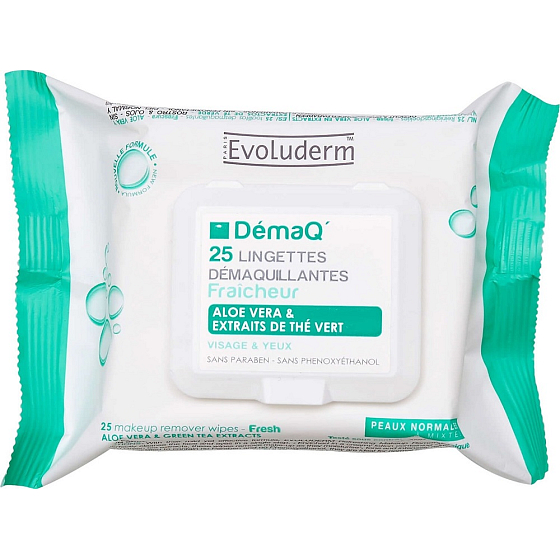 Evoluderm Remover Wipes make-up odličovací vlhčené ubrousky na oči a krk pro normální a smíšenou pleť 25 kusů