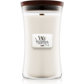 WoodWick Linen - Czysty len zapachowa świeca z drewnianym knotem i szklanym wieczkiem duża 609,5 g