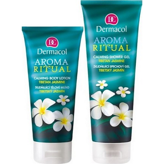 Dermacol Aroma Ritual Tibetský jasmín Zklidňující tělové mléko 200 ml + sprchový gel 250 ml, kosmetická sada