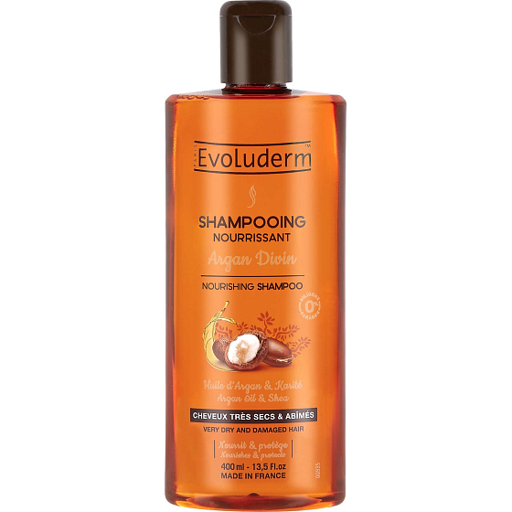 Evoluderm Argan Divin vyživující šampon pro velmi suché a poškozené vlasy s arganovým olejem 400 ml
