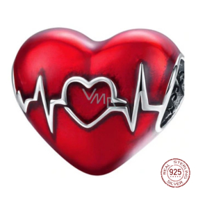 Charm Srebrna 925 Czerwone serce bicie serca, koralik na bransoletkę miłość Charm Srebrna 925 Czerwone serce bicie serca, koralik na bransoletkę miłość