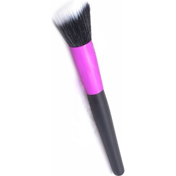 Kosmetický štětec se syntetickými štětinami na pudr černo-bílý vlas černo-růžová rukojeť 19 cm