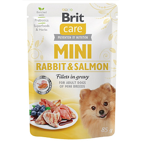 Brit Care Mini Rabbit & Salmon Fillets In Gravy kompletné superprémium karmivo pro dospělé psy mini plemen kapsička 85 g