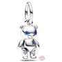 Charm Srebrny 925 Ruchomy miś z niebieskimi oczami, zawieszka na bransoletkę zwierzę