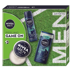 Nivea Men Feeling Game on krem do twarzy, ciała i rąk 150 ml + Nivea Men Ultra Charge antyperspirant w sprayu 150 ml + Nivea Men Ultra Charge żel pod prysznic 250 ml, zestaw kosmetyczny dla mężczyzn
