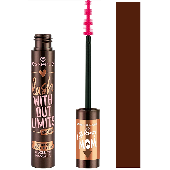Essence Love It A Choco' Lot! řasenka Without Limits Brown Extreme, 13 ml. Řasenka v hnědém odstínu, která dodává řasám intenzivní objem a délku pro výrazný vzhled, s čokoládovou vůní pro příjemný zážitek při líčení.