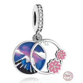 Charm Sterlingové stříbro 925 Japonsko - Fudži ve stínu sakury, přívěsek na náramek cestování Charm Sterlingové stříbro 925 Japonsko - Fudži ve stínu sakury, přívěsek na náramek cestování