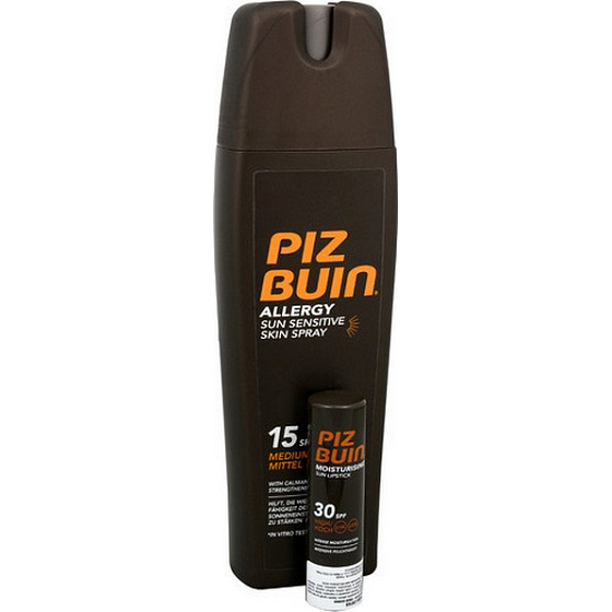 Piz Buin Allergy SPF15 mléko na opalování sprej 200 ml + SPF30 balzám na rty 4,9 g