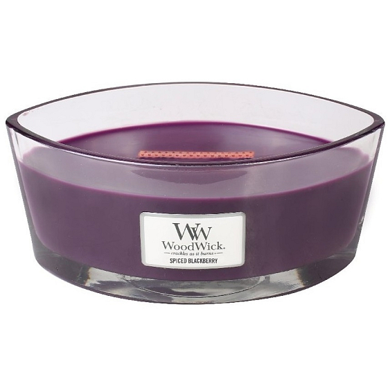 WoodWick Spiced Blackberry - Pikantní ostružina vonná svíčka s dřevěným knotem a víčkem sklo loď 453 g