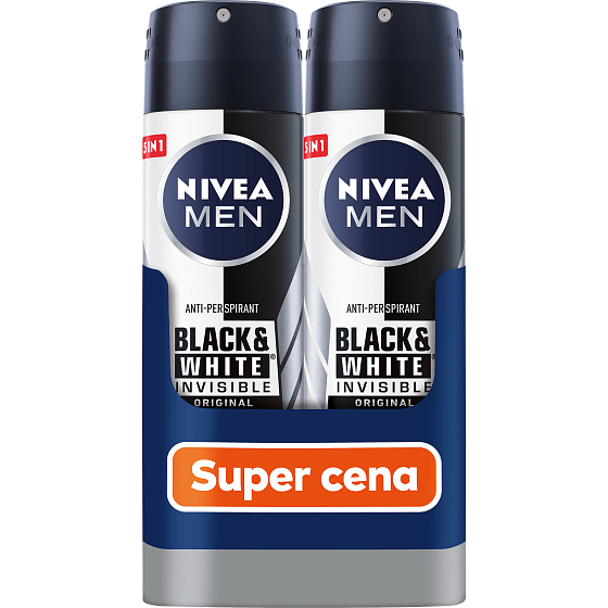Nivea Men Invisible Black & White antiperspirant deodorant sprej 2 x 150 ml, duopack pro muže