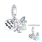 Zawieszka ze srebra 925 Luminozný - Świetlik zářící w ciemności - Jesteś światłem mojego žćą, 2w1 zawieszka do bransoletki, zęż