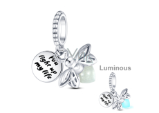 Zawieszka ze srebra 925 Luminozný - Świetlik zářící w ciemności - Jesteś światłem mojego žćą, 2w1 zawieszka do bransoletki, zęż