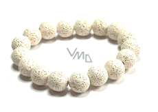 Láva bílá náramek elastický přírodní kámen, kulička 12 mm / 16 - 17cm, zrozen ze čtyř živlů