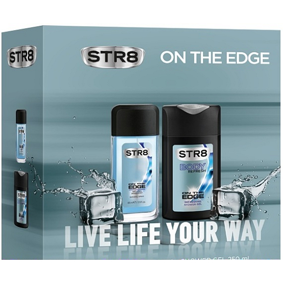 Str8 On The Edge parfémovaný deodorant sklo pro muže 85 ml + sprchový gel 250 ml, kosmetická sada