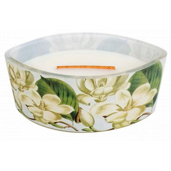 WoodWick Decal Magnolie - Magnóliové květy vonná svíčka s dřevěným širokým knotem a víčkem sklo loď 453 g