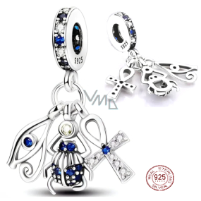 Charm Srebrna 925 Starodawne egipskie symbole, amulet ochronny, 3w1, zawieszka na bransoletkę podróżną