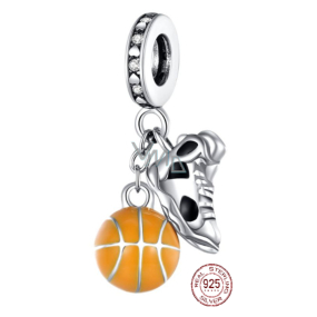 Zawieszka ze srebra próby 925 Koszykówka i tenisówka, 2w1 charms do bransoletki sport