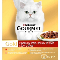 Purina Gourmet Gold dla kotów, wołowina, indyk z kaczką, łosoś z kurczakiem, kurczak z wątroba, 8x85 g