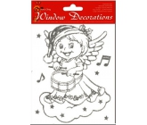 Okenní fólie bez lepidla andílci se stříbrnými glitry s bubnem 18 x 15 cm