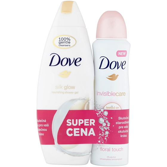 Dove Silk Glow sprchový gel 250 ml + Invisible Care Floral Touch antiperspirant deodorant sprej pro ženy 150 ml, duopack