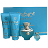 Versace Dylan Turquoise toaletní voda pro ženy 100 ml + sprchový gel 100 ml + tělový gel 100 ml + toaletní voda 5 ml, dárková sada pro ženy
