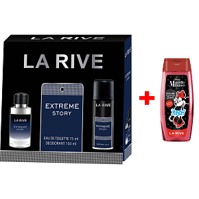 LA RIVE EXTREME STORY woda toaletowa 75 ml + dezodorant w sprayu 150 ml, zestaw prezentowy dla mężczyzn + Żel pod prysznic La Rive 2w1 Minie 250 ml DODATKOWO