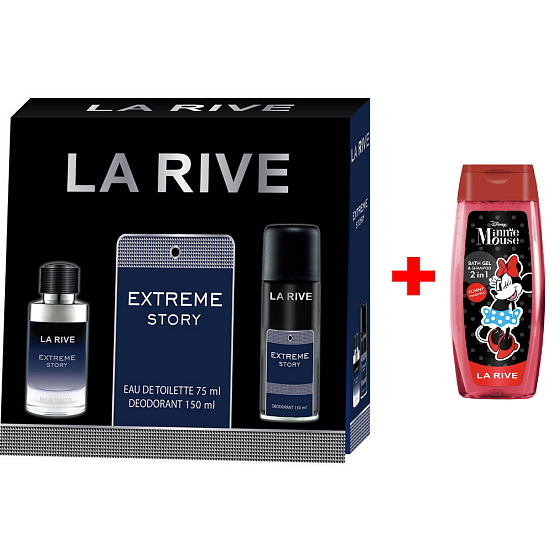 LA RIVE EXTREME STORY woda toaletowa 75 ml + dezodorant w sprayu 150 ml, zestaw prezentowy dla mężczyzn + Żel pod prysznic La Rive 2w1 Minie 250 ml DODATKOWO