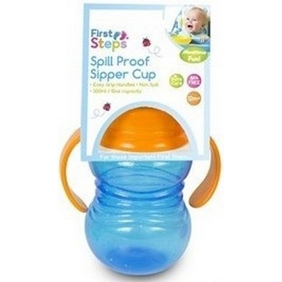 First Steps Sipper Cup 12+ láhev se sosákem a dvěma uchy pro děti modrá 300 ml