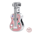 Charm Srebrny 925 Gitara różowa, koralik na bransoletkę zainteresowania